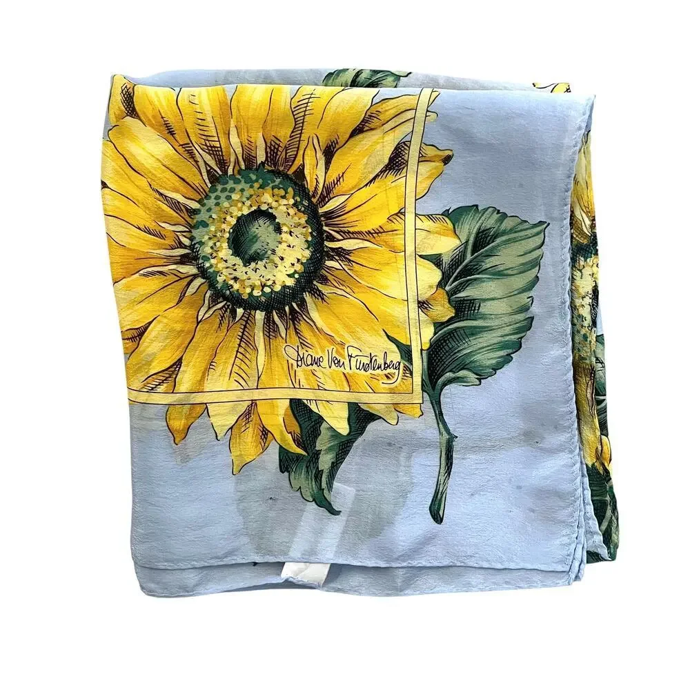 Vintage Diane Von Furstenberg Sunflower DVF Signed Lightweight Silk Square Scarf